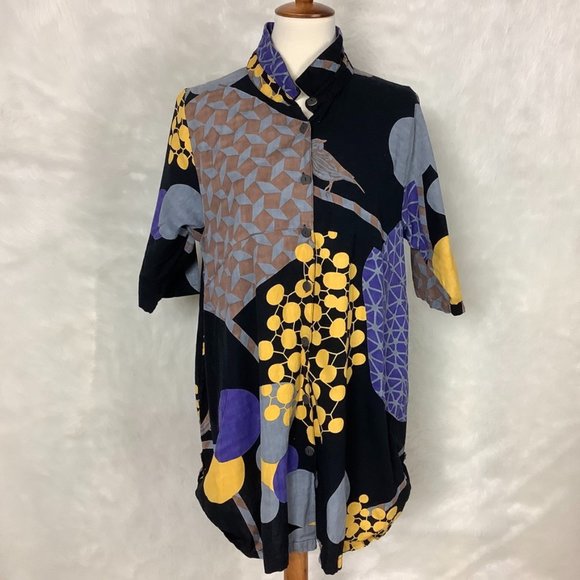Mona Lisa Mixed Bird Print Art To Wear Flax Linen & Cotton Tunic Jacket OS - Picture 1 of 9